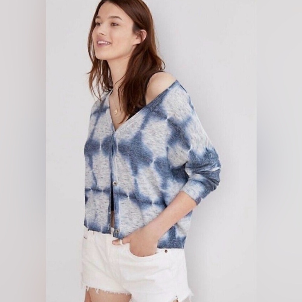 Pilcro Anthropologie Blue Gauzy Boxy Tie Dye Cardigan Small
